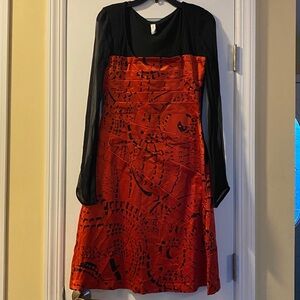 OHDD Made in Italy 🇮🇹 Beautiful Silk Blend Red Black Dress Side Zip Never Used